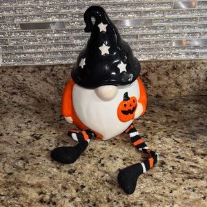 Halloween Gnome Figurine with Black Hat and Orange Accents